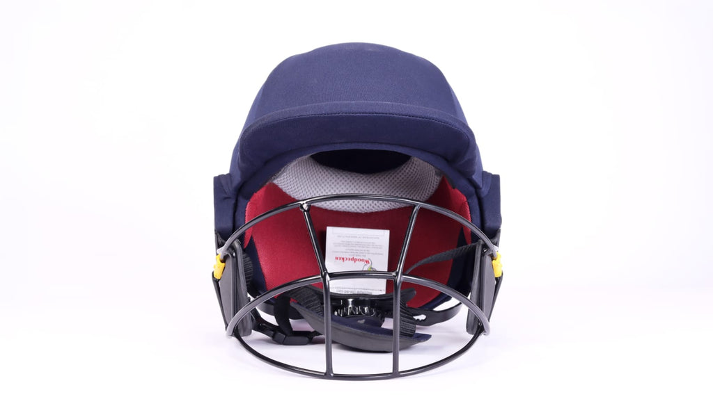 Woodpecker Pro 2.0 Professional Grade Cricket Batting Helmet with Carbon Steel | Navy Blue | Steel Double Grille Face Guard
