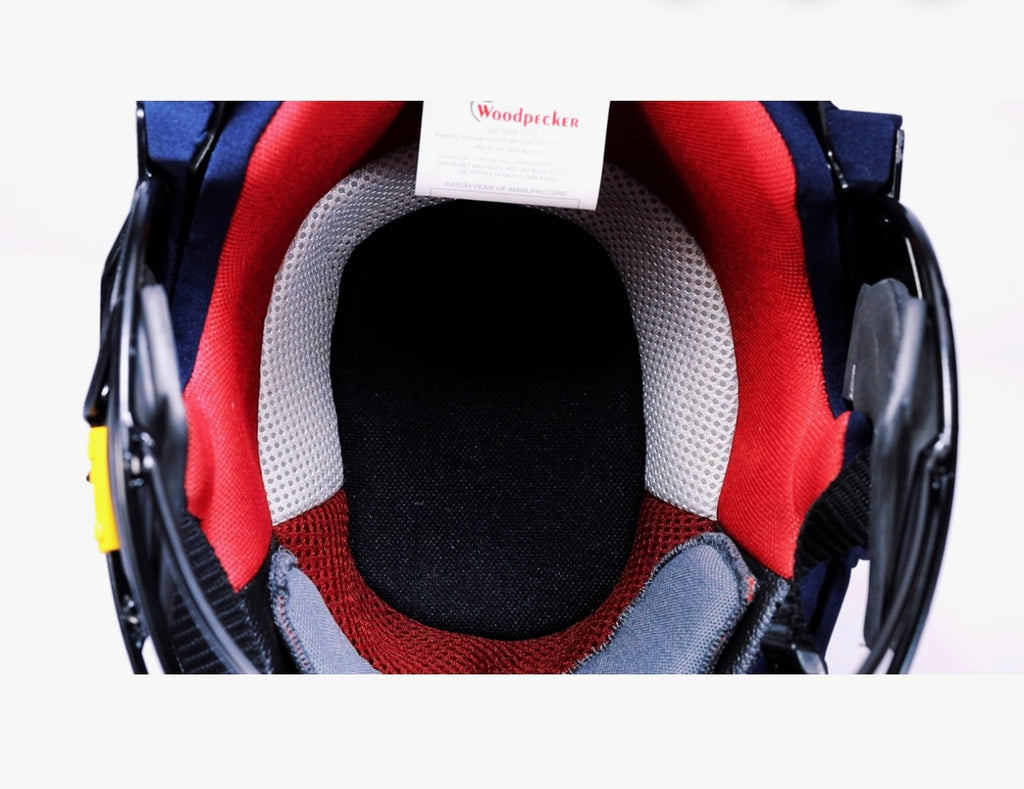 Woodpecker Pro 2.0 Professional Grade Cricket Batting Helmet with Carbon Steel | Navy Blue | Steel Double Grille Face Guard