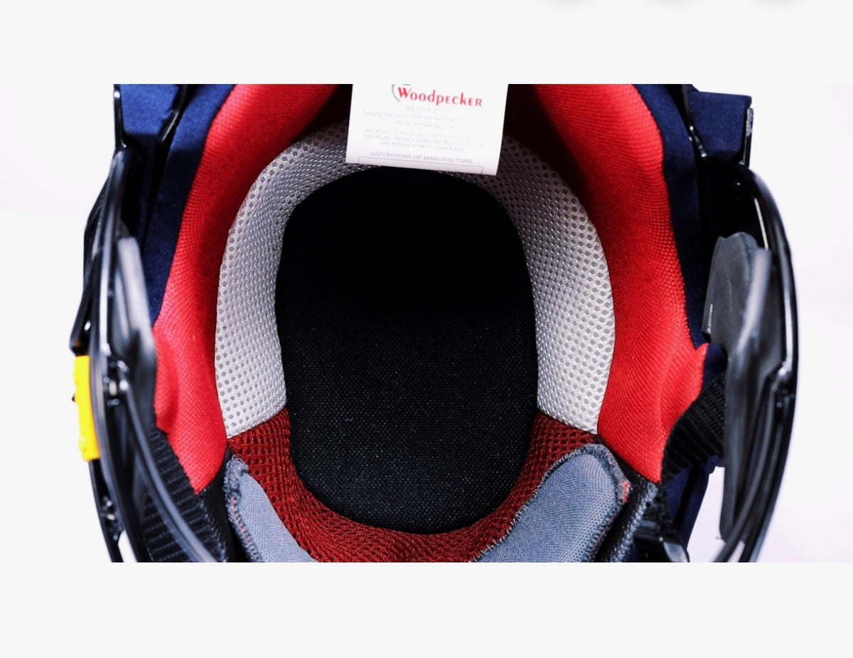 Woodpecker Pro 2.0 Professional Grade Cricket Batting Helmet with Carbon Steel | Navy Blue | Steel Double Grille Face Guard